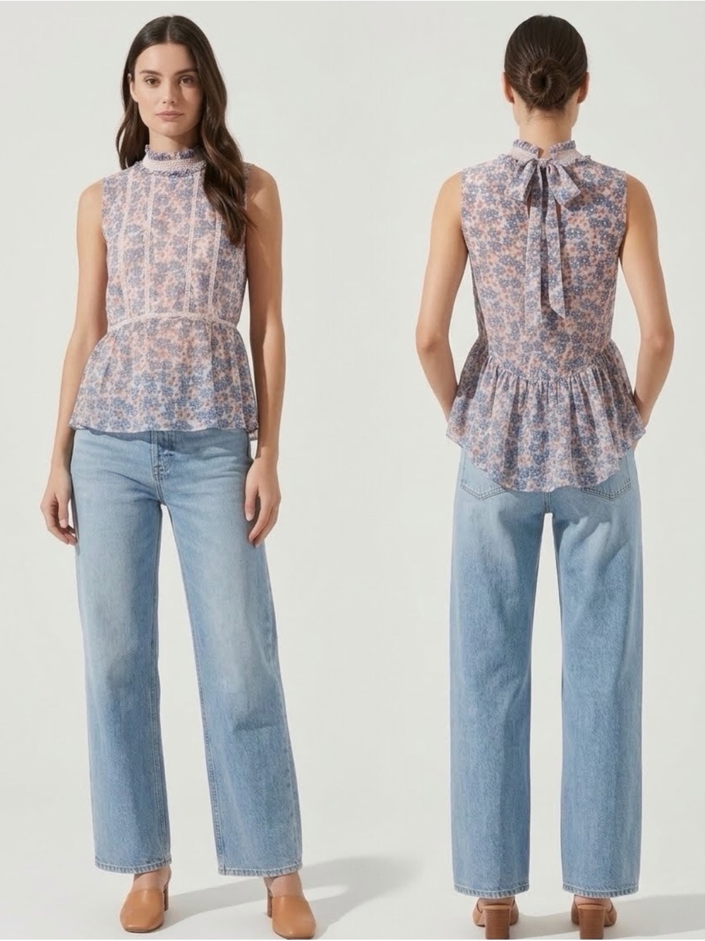 Rebecca Minkoff Jamie Floral Peplum Top Medium Mock Neck Lace Coquette Bow NWT